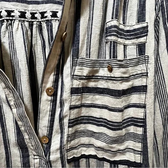 Free People boho Striped Popover Summer Breeze Shirt Long Sleeve medium - Picture 8 of 12
